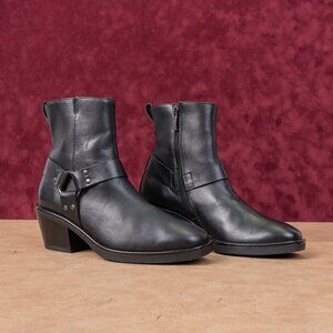 Paul Green Women Moto Biker Harness Black Leather Zip Ankle Boots sz 6.5US UK 4